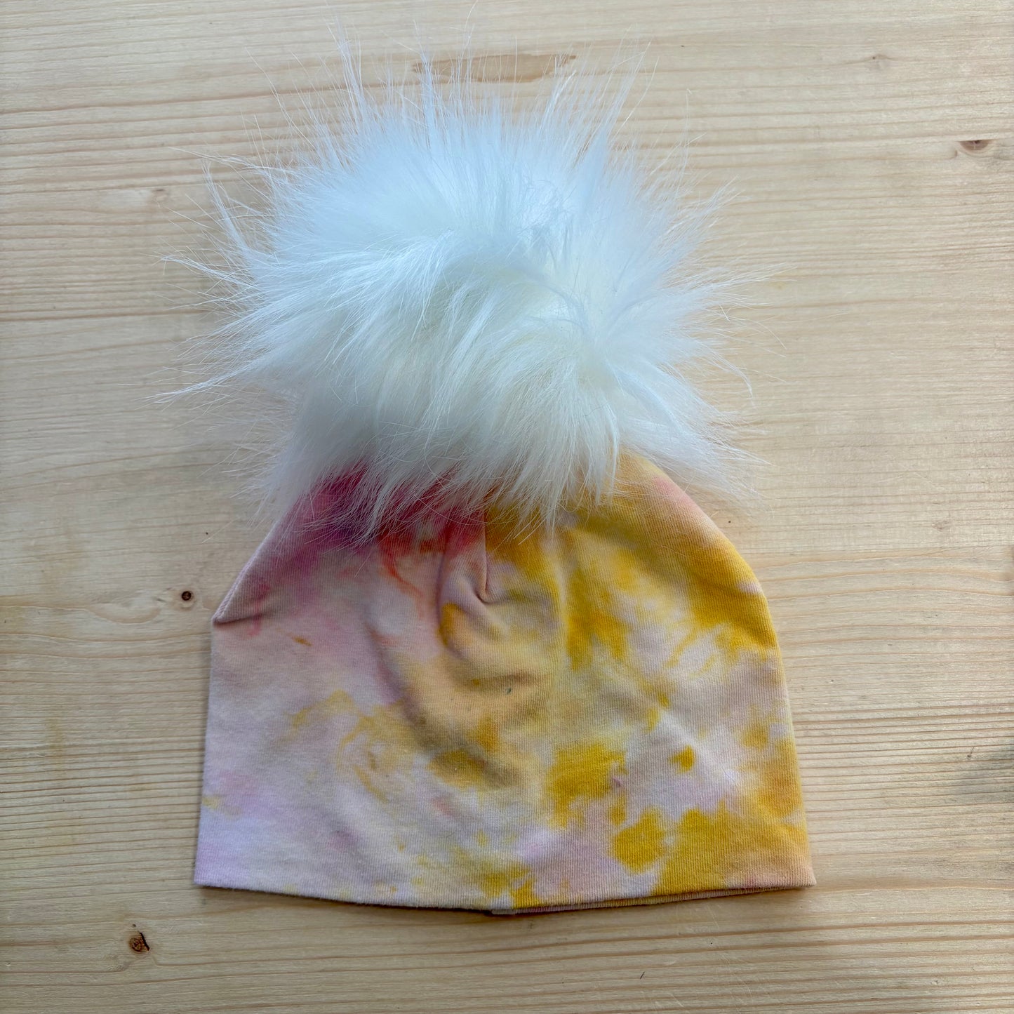 Tuque - Ice-dye Pastel rose et jaune