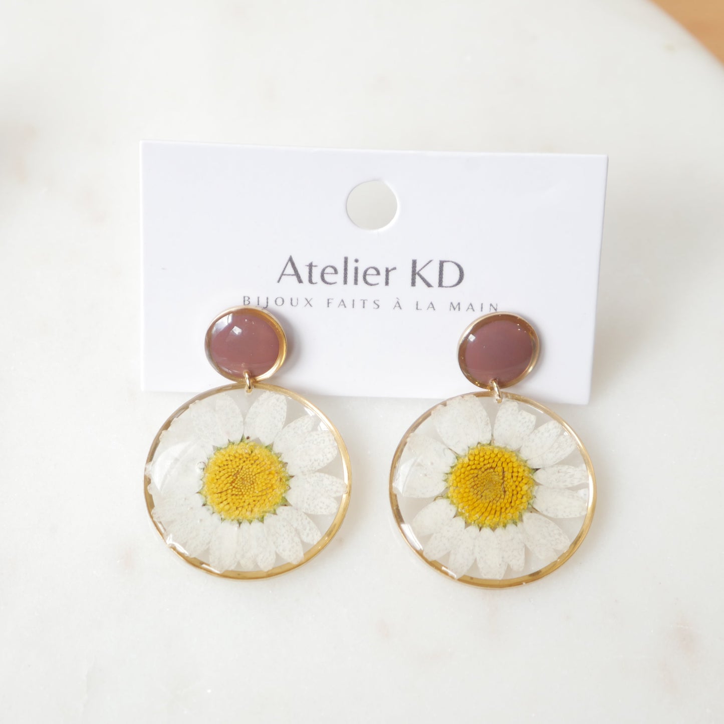 Boucles d'oreilles duo margot blanche et marron - rond (35mm)