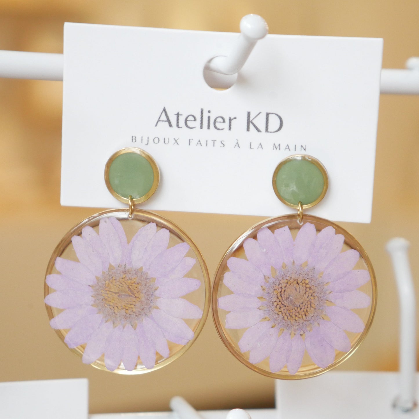 Boucles d'oreilles duo margot Lila et kaki - rond (40mm)