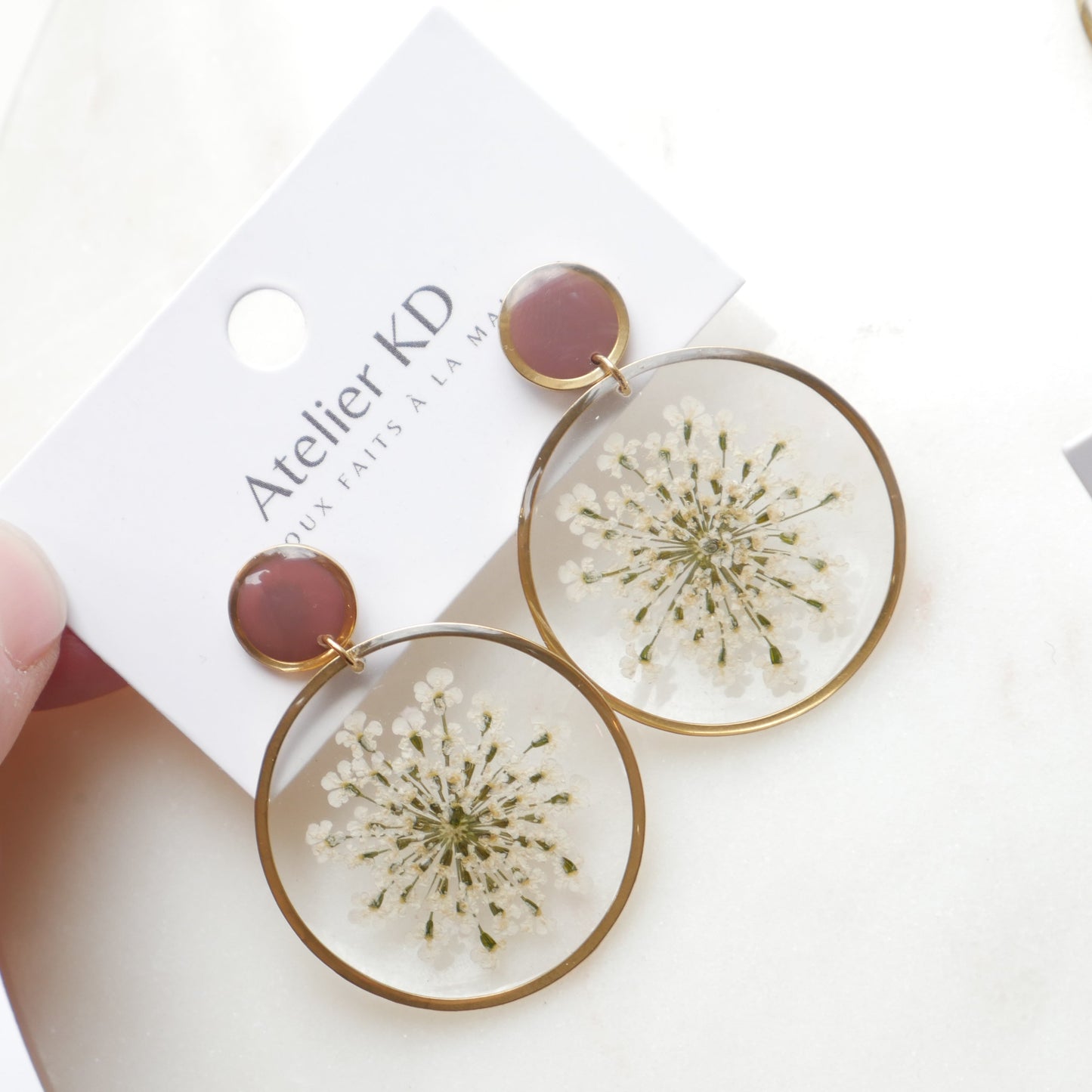 Boucles d'oreilles duo Estelle blanche et mocha - rond (35mm)