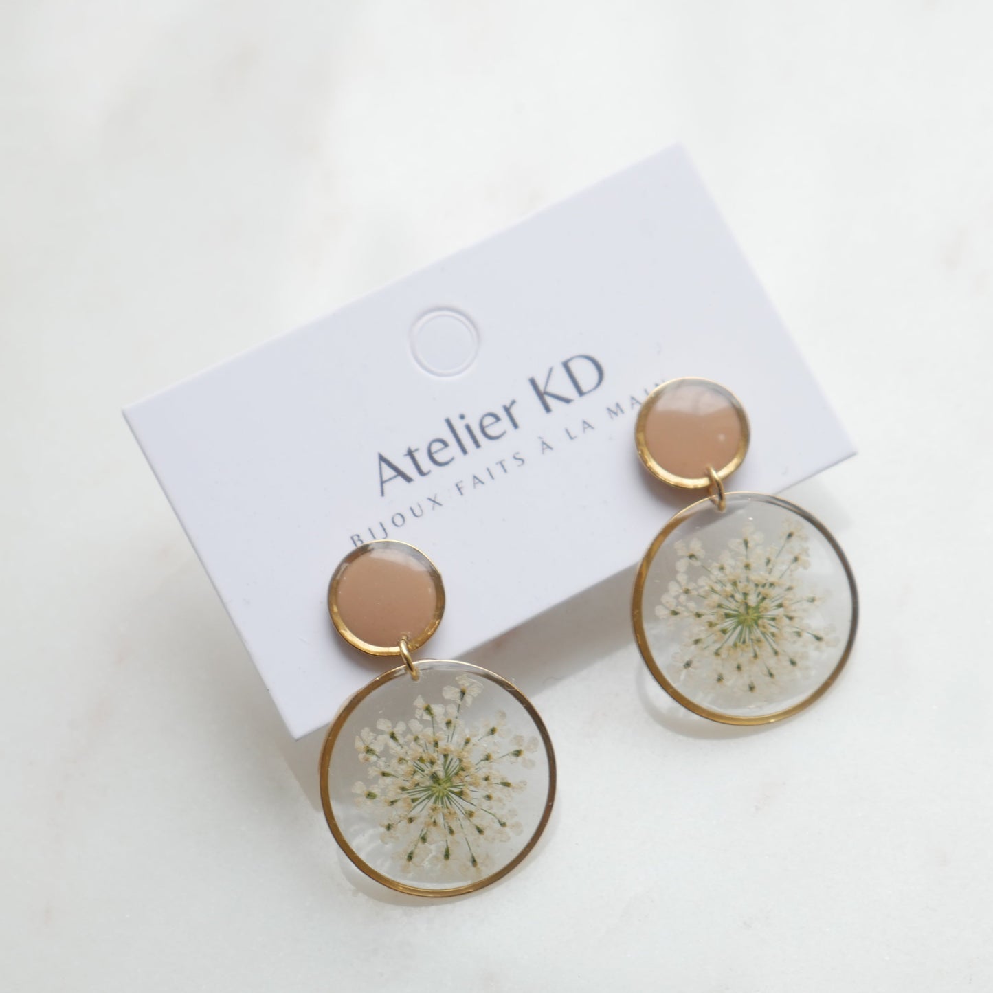 Boucles d'oreilles duo Estelle blanche et beige - rond (25mm)