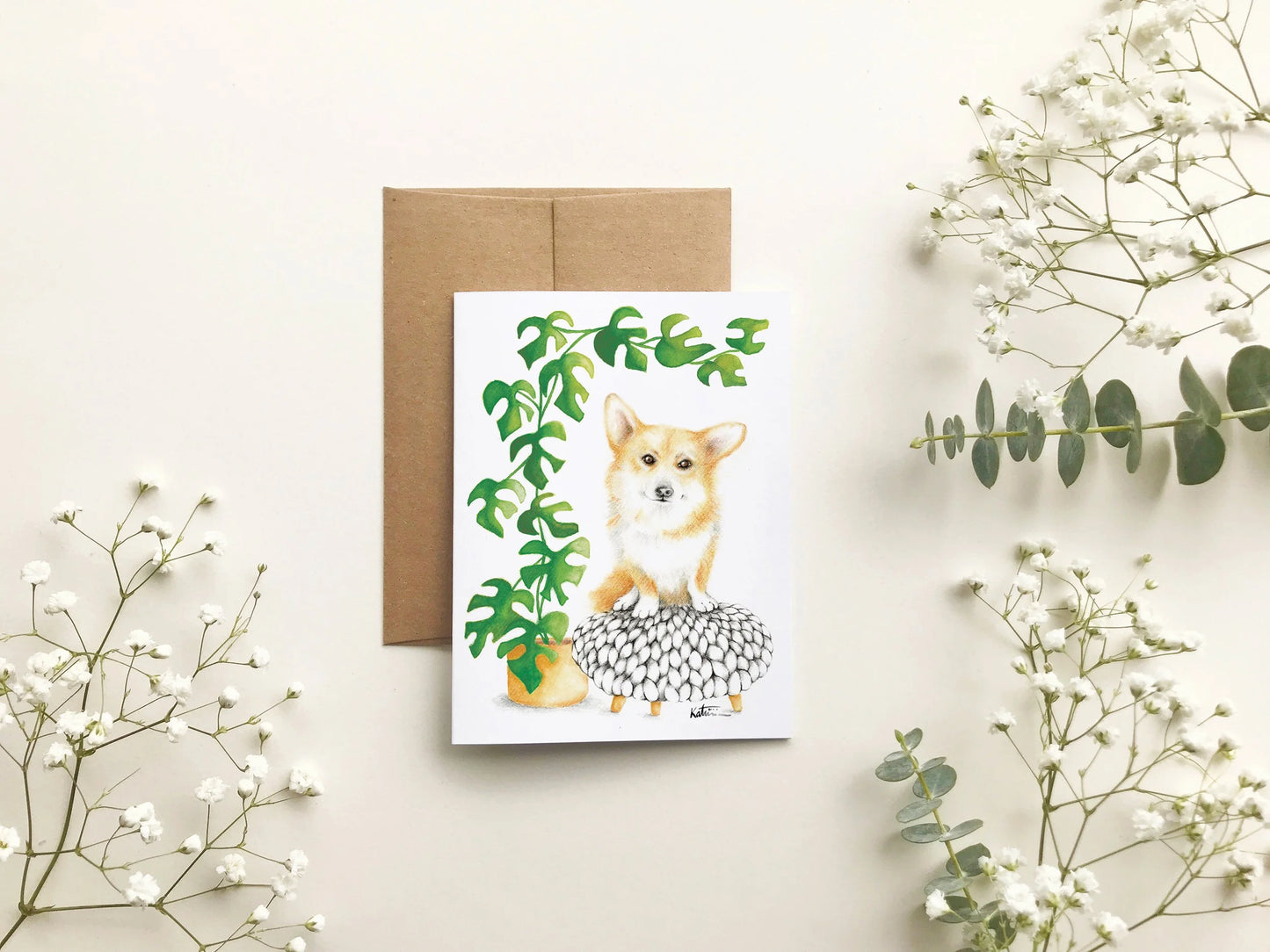 Carte de souhait - Chien corgi