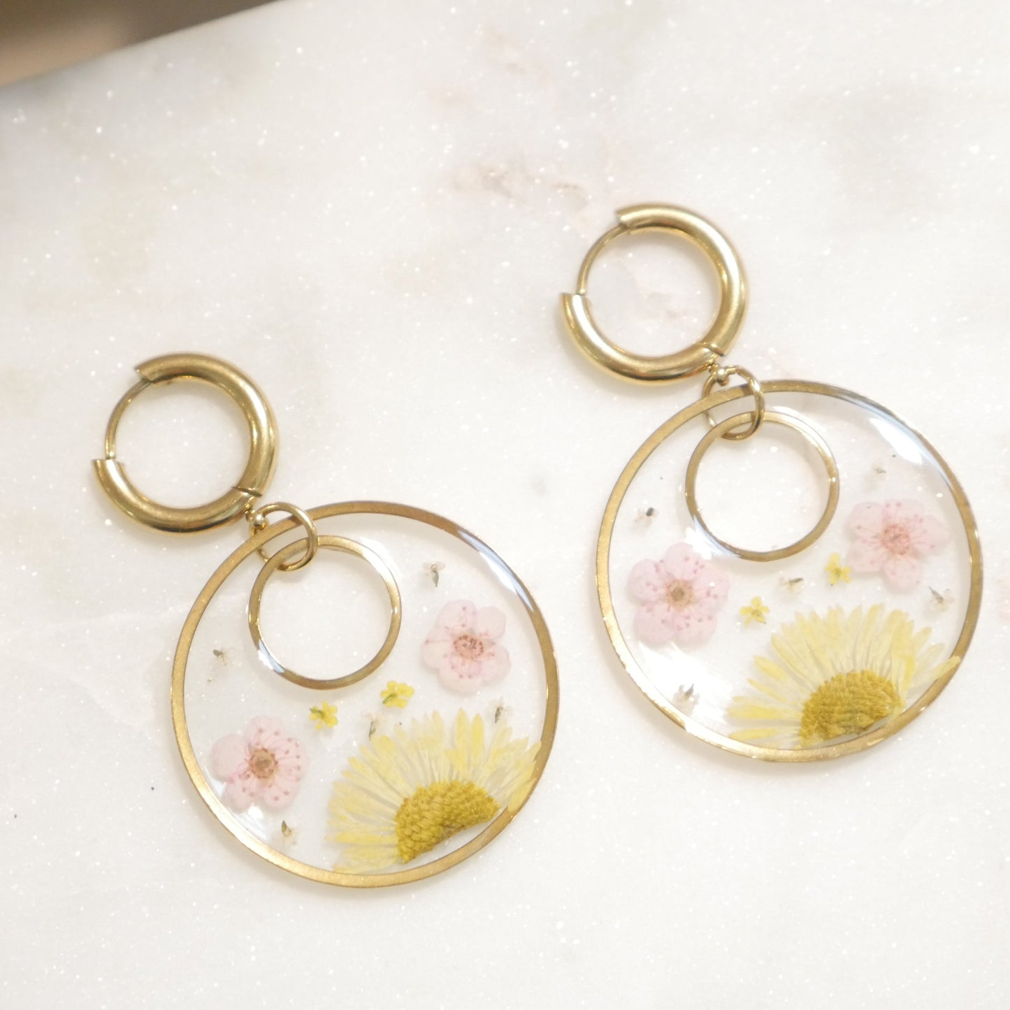 Boucles d'oreilles Thalia jaune et rose - rond - (XL)