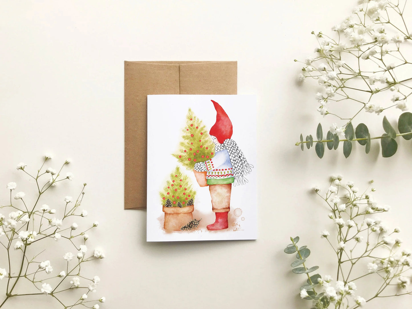 Carte de souhait - Noël lutin sapins