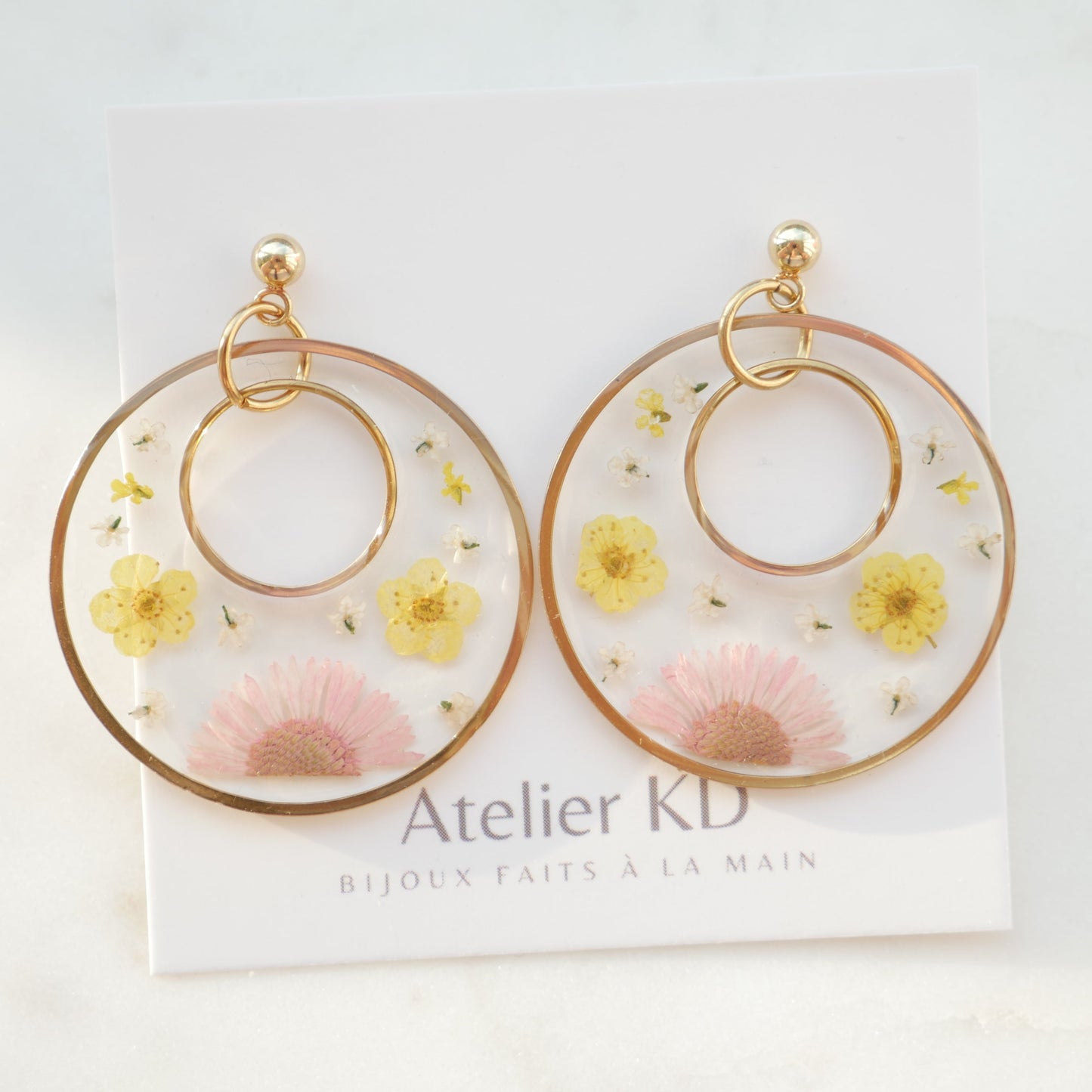 Boucles d'oreilles Thalia rose et jaune - rond - (XL)