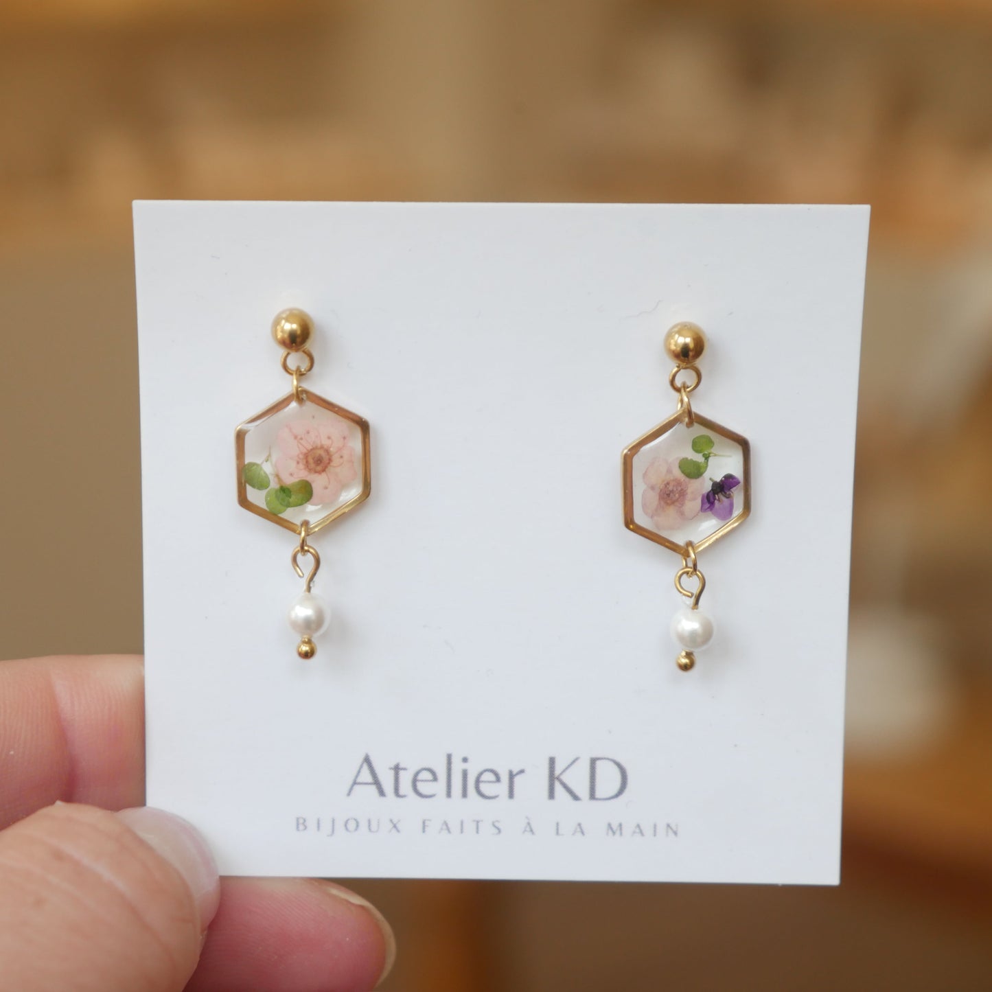 Boucles d’oreilles Chloé rose - Hexa (petit)