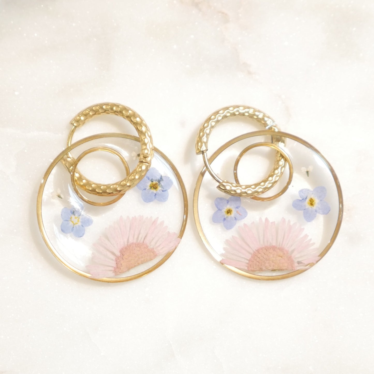 Boucles d'oreilles Thalia rose et bleu- rond - (XL)