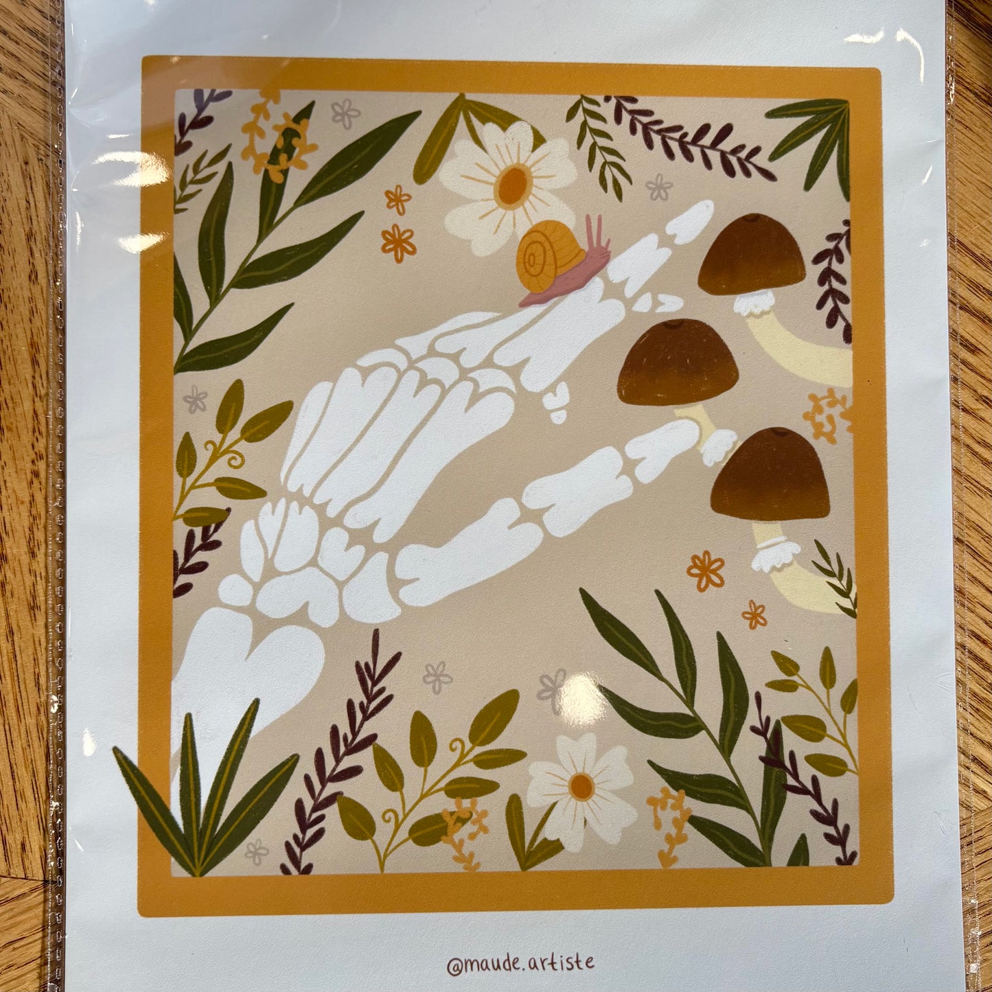 Affiche d'illustration 8x10 - Main squelette et fleurs