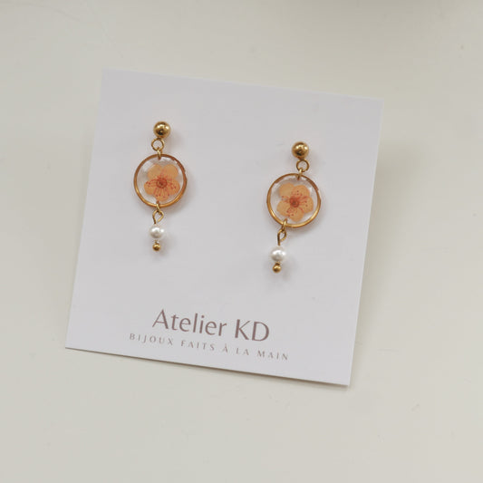 Boucles d'oreilles Perla - spirées oranges - petit rond 12mm