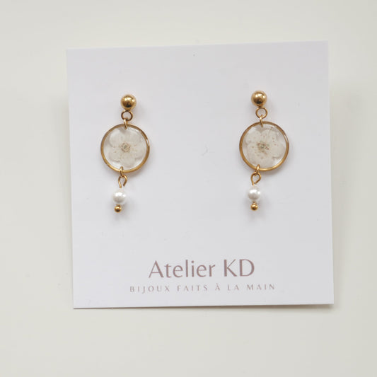 Boucles d'oreilles Perla - spirées blanches - petit rond 12mm