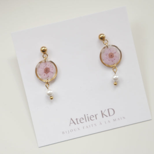 Boucles d'oreilles Perla - spirée lila - petit rond 12mm