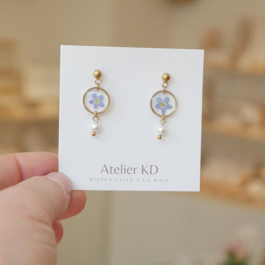 Boucles d'oreilles Perla - myosotis - petit rond 12mm