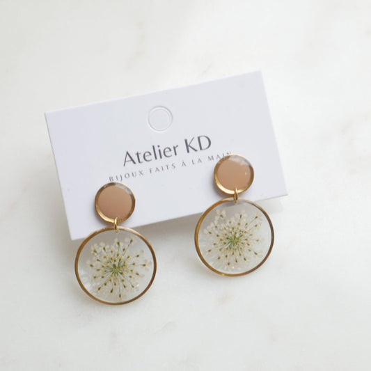 Boucles d'oreilles duo Estelle blanche et beige - rond (25mm)