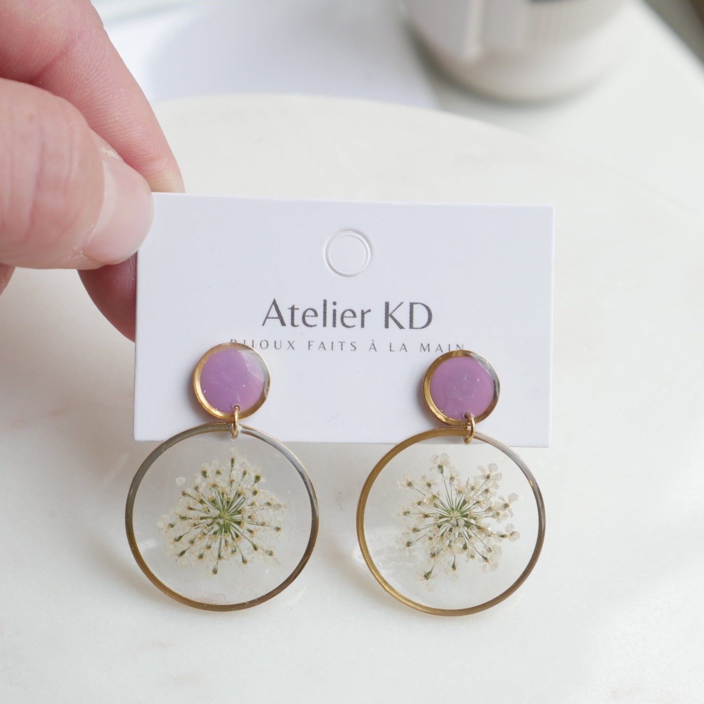 Boucles d'oreilles duo Estelle blanche et Lila - rond (25mm)