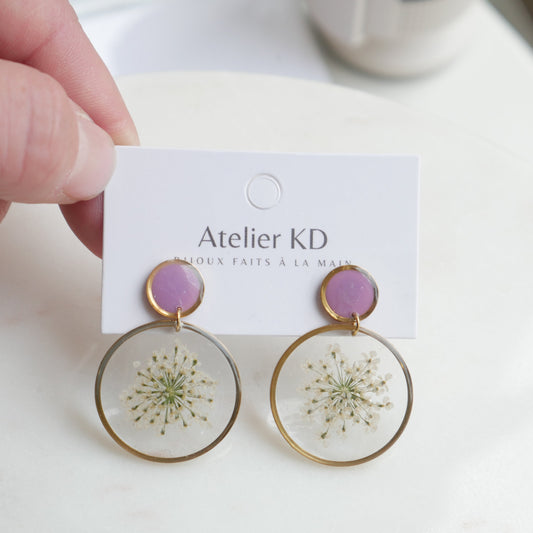 Boucles d'oreilles duo Estelle blanche et Lila - rond (25mm)