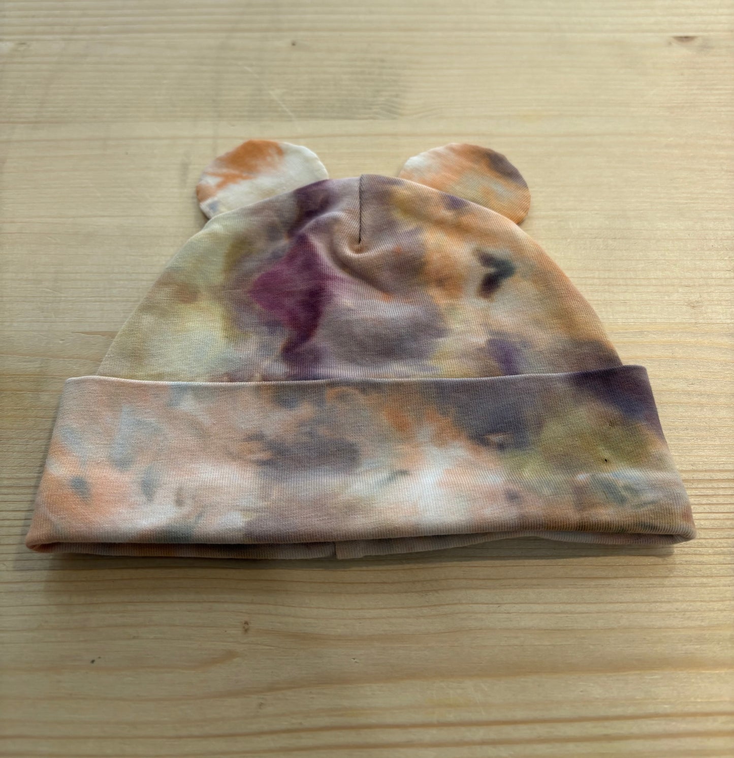 Bonnet à oreilles - Ice-dye Ocre rosé nuancé