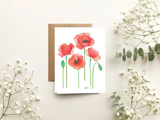 Carte de souhait - Bouquet coquelicots