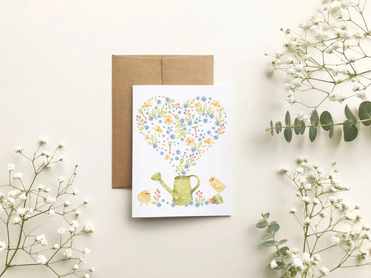 Carte de souhait - Poussins jardinage