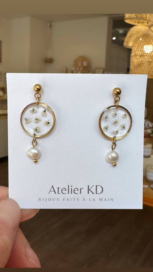 Boucles d’oreilles Perla - Estelle blanc- rond (moyen)