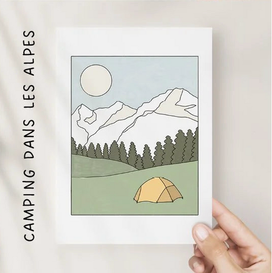 Cartes de voeux Anniversaire - Camping dans les Alpes