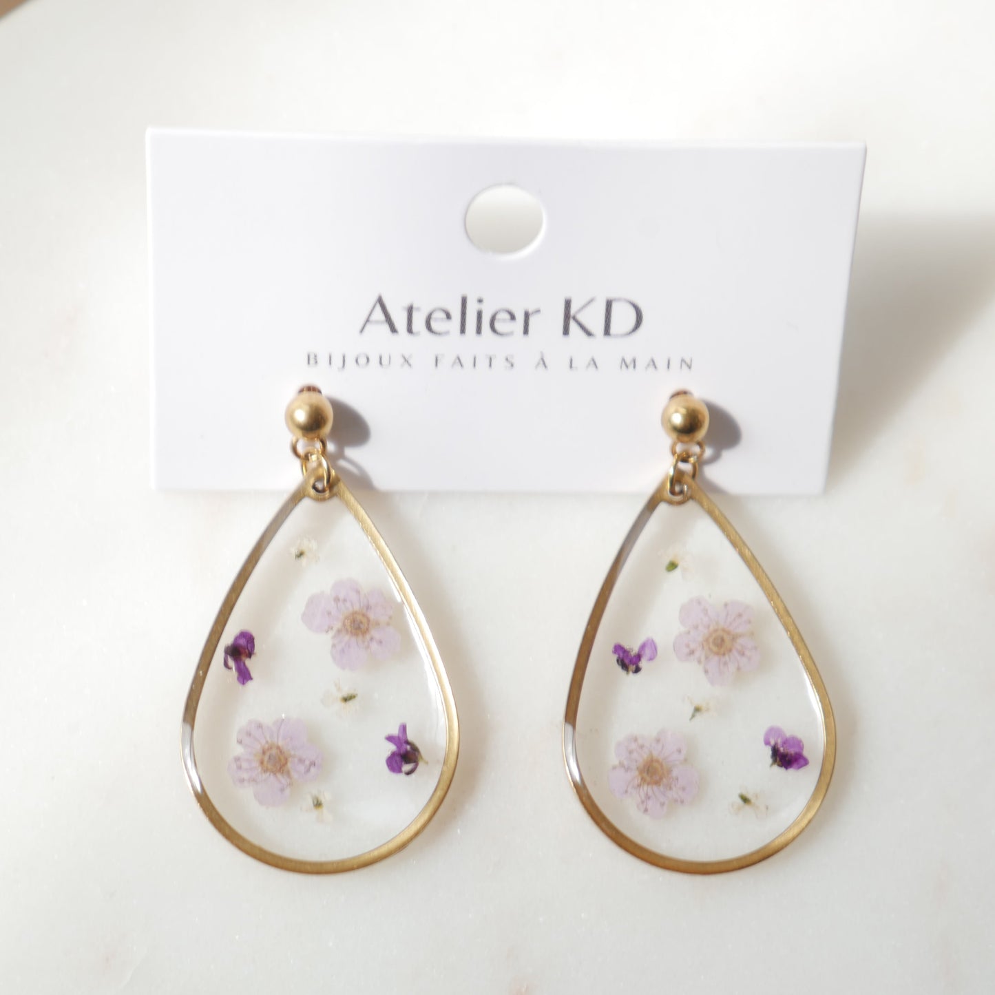 Boucles d'oreilles fleurs Violettes - goute (XL 32mm)
