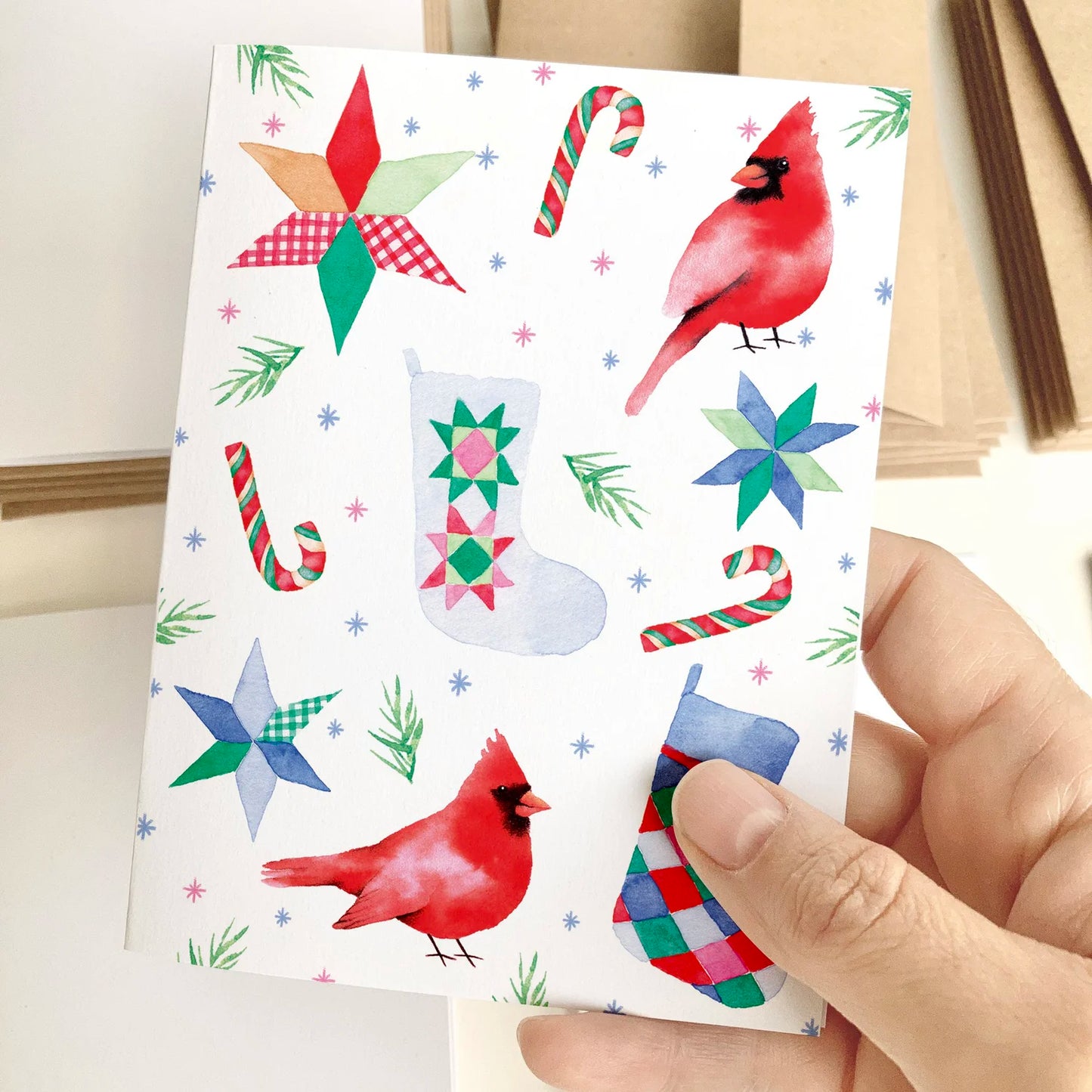 Carte de souhait - Motif cardinaux festifs