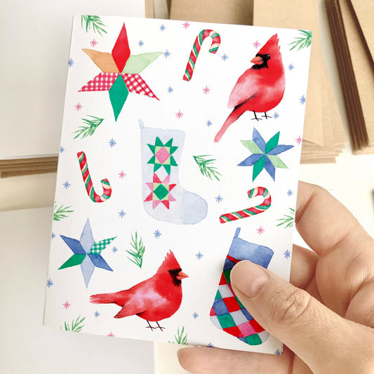 Carte de souhait - Motif cardinaux festifs