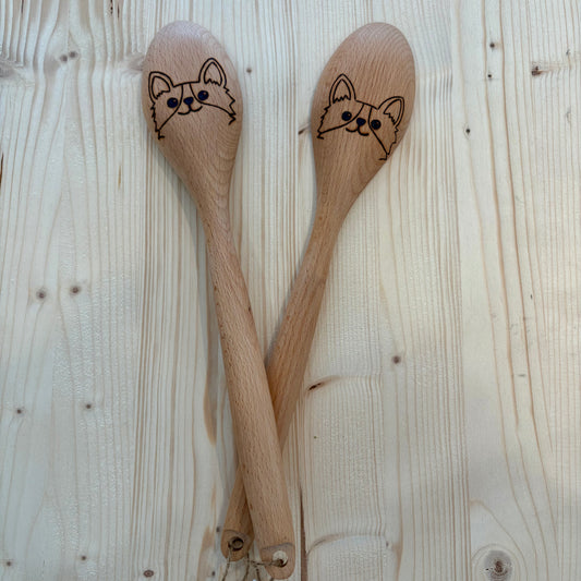Cuillère en bois à bout rond pyrogravée à la main – Corgi