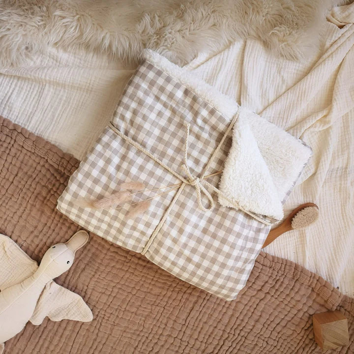 Couverture pour berceau à carreaux - Beige et blanc