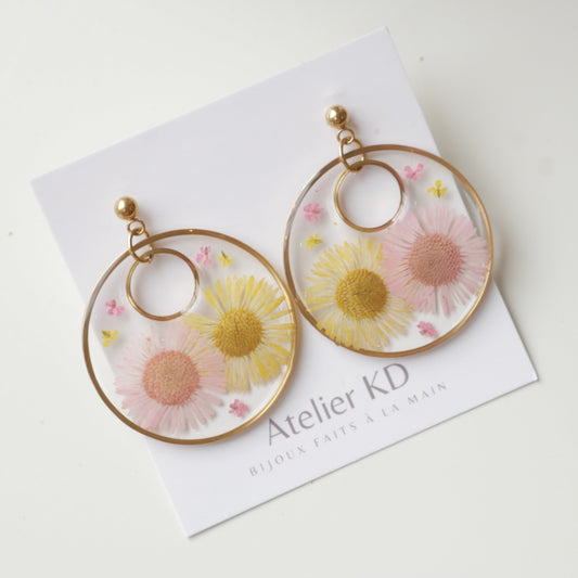 Boucles d'oreilles Thalia roses et jaunes - rond  - (XL)