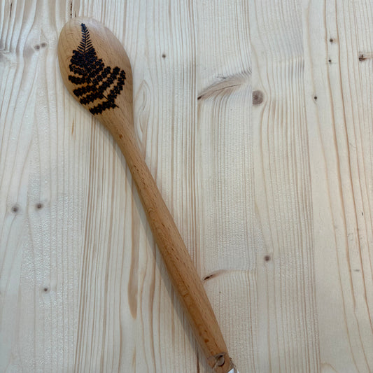 Cuillère en bois à bout rond pyrogravée à la main - Fougère