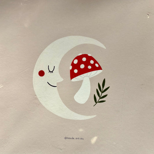 Affiche d'illustration 8x8 - Lune et champignon