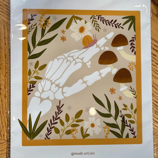 Affiche d'illustration 8x10 - Main squelette et fleurs