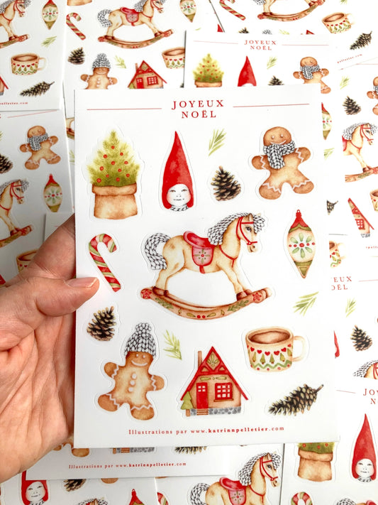 Feuille d’autocollants illustrés - Joyeux Noël