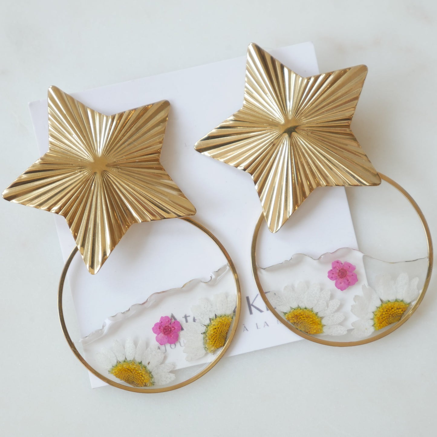 Boucles d'oreilles duo - marguerites et rose