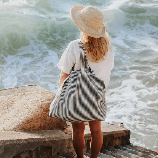 Sac fourre-tout de plage rayé en coton biologique