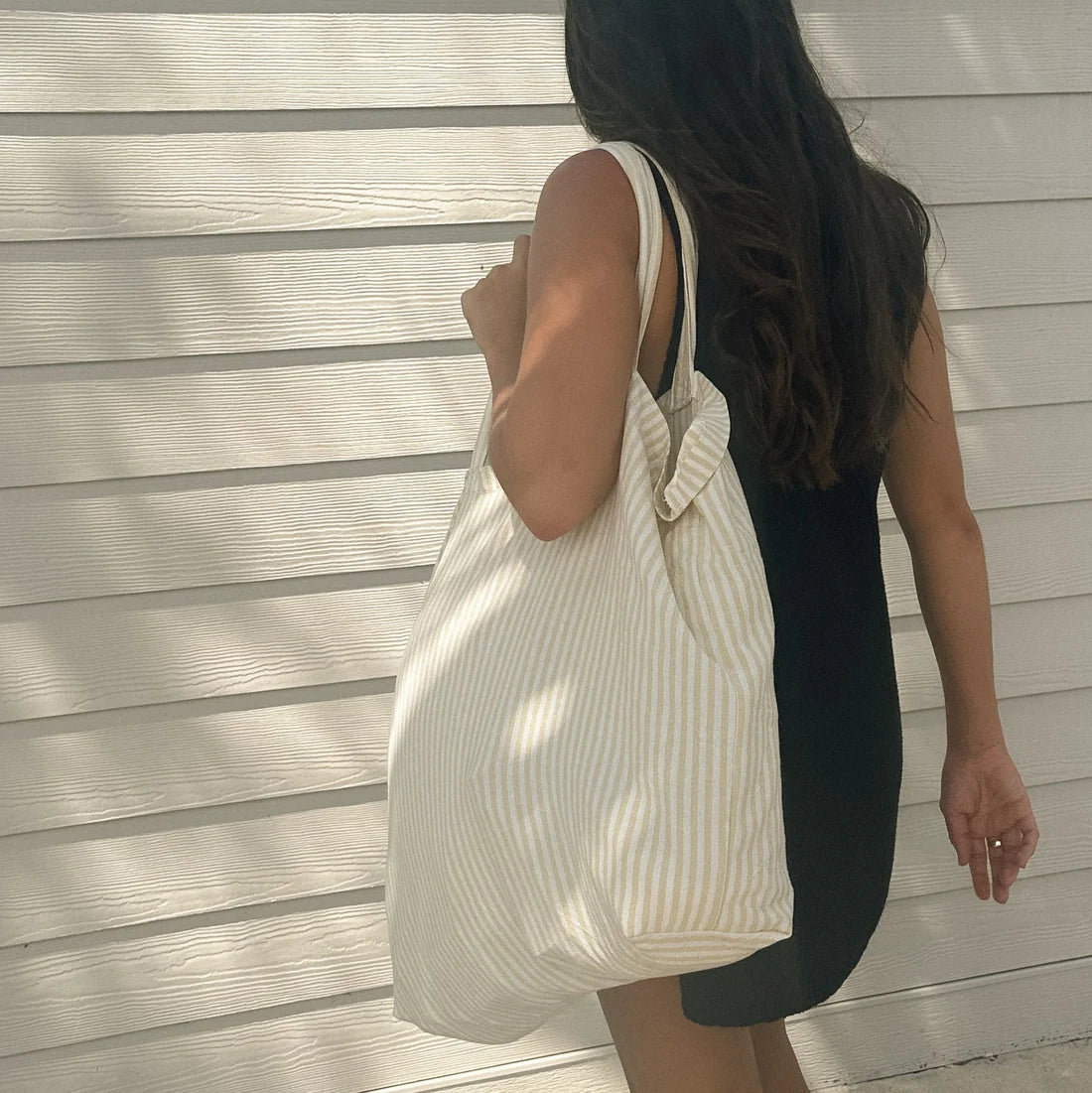 Sac fourre-tout de plage rayé en coton biologique