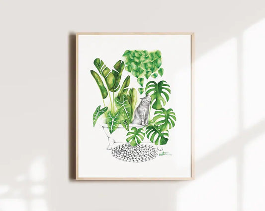 Affiche - Chat, plantes jungle d'intérieur